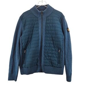 Belstaff Mens Hybrid Quilted Wool Zip Up Cardigan Jacket Blue XL Funnel Neck